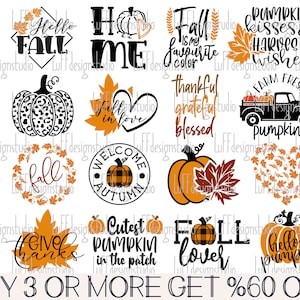Fall SVG Bundle, Fall Shirt SVG, Pumpkin SVG, Thanksgiving, Halloween, Autumn, Sign, Png, Svg File for Cricut, Sublimation Designs Downloads