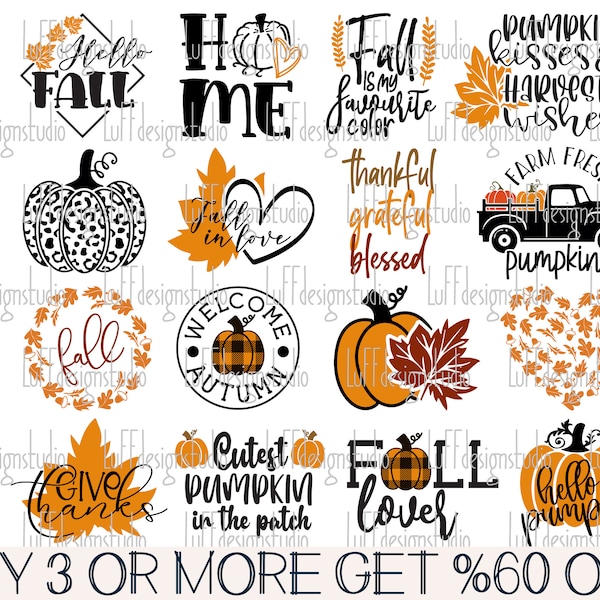 Fall SVG Bundle, Fall Shirt SVG, Pumpkin SVG, Thanksgiving, Halloween, Autumn, Sign, Png, Svg File for Cricut, Sublimation Designs Downloads