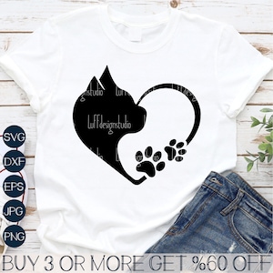 Chat Saint-Valentin SVG, SVG coeur patte, amoureux des chats Saint Valentin, chat maman SVG, Png populaire, fichiers pour Cricut, téléchargements de dessins par sublimation