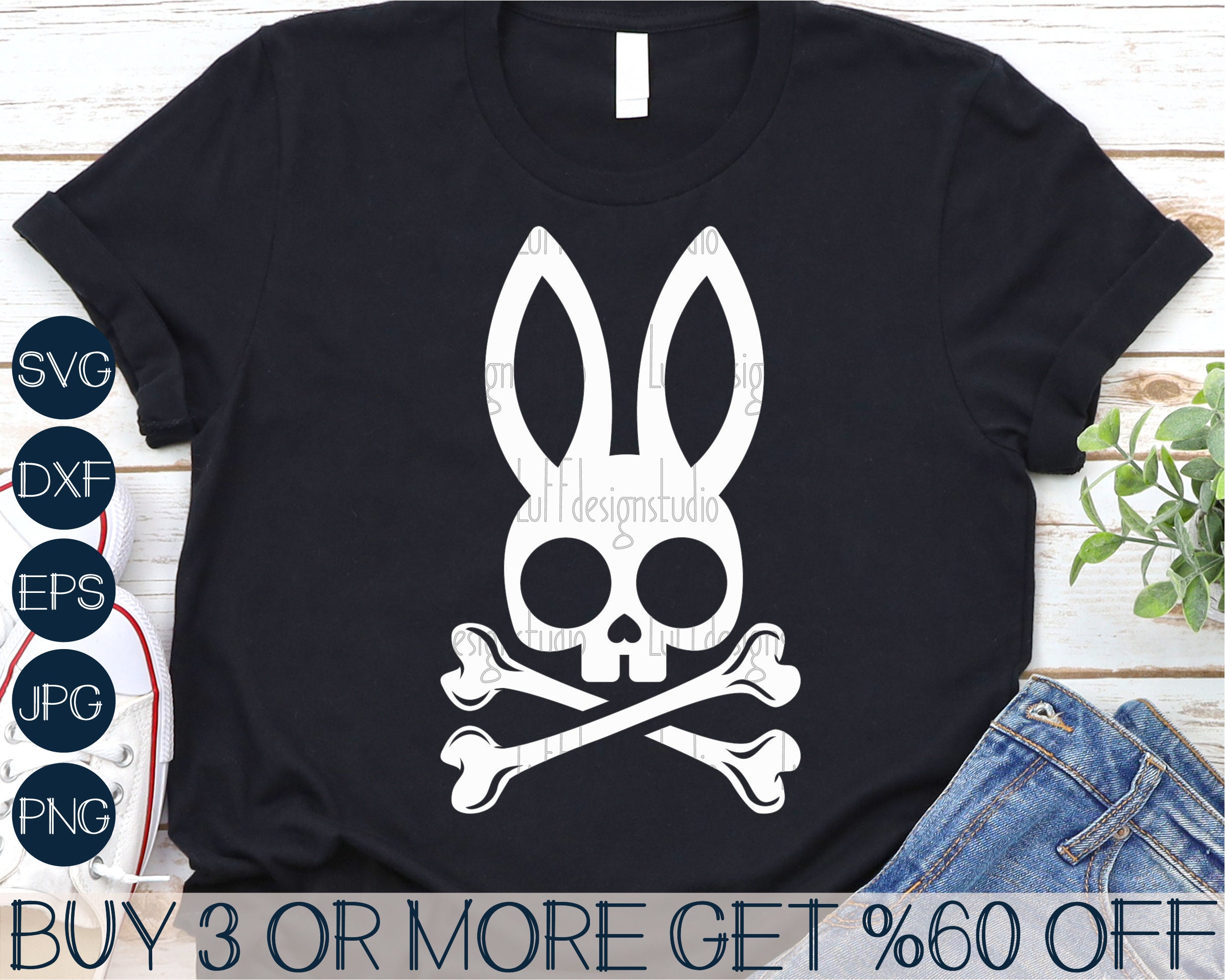 Happy Easter Men's Bone And Rabbit T Shirt Psychedelic Bunny Skull Funny  Gift