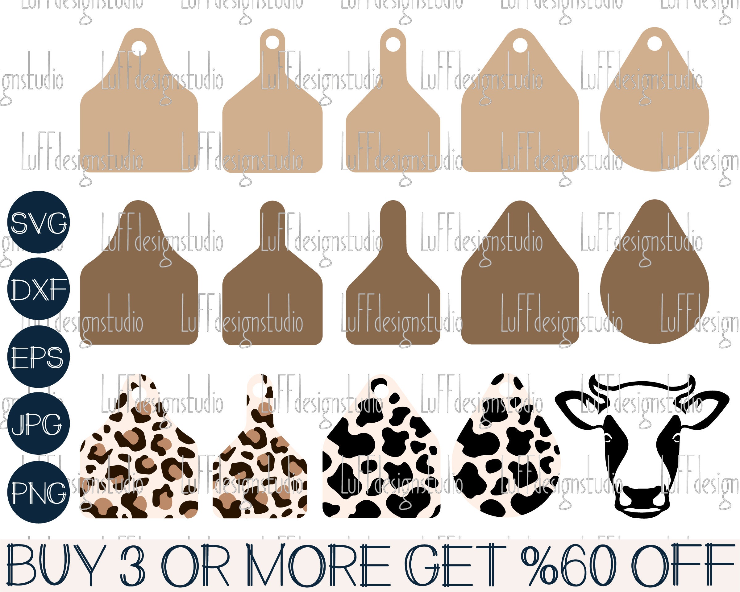 Cow Ear Tags SVG Cow Earring SVG Cow Face SVG Leopard - Etsy