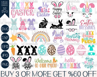 Easter SVG Bundle, Bunny SVG, Funny Easter PNG, Spring Svg, Happy Easter Svg, Eggs, Basket, Files For Cricut, Sublimation Designs Downloads