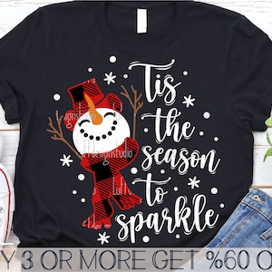 Tis The Season To Sparkle SVG, Snowman SVG, Christmas SVG, Merry Christmas Png, Snowflake, Files For Cricut, Sublimation Designs Downloads image 1