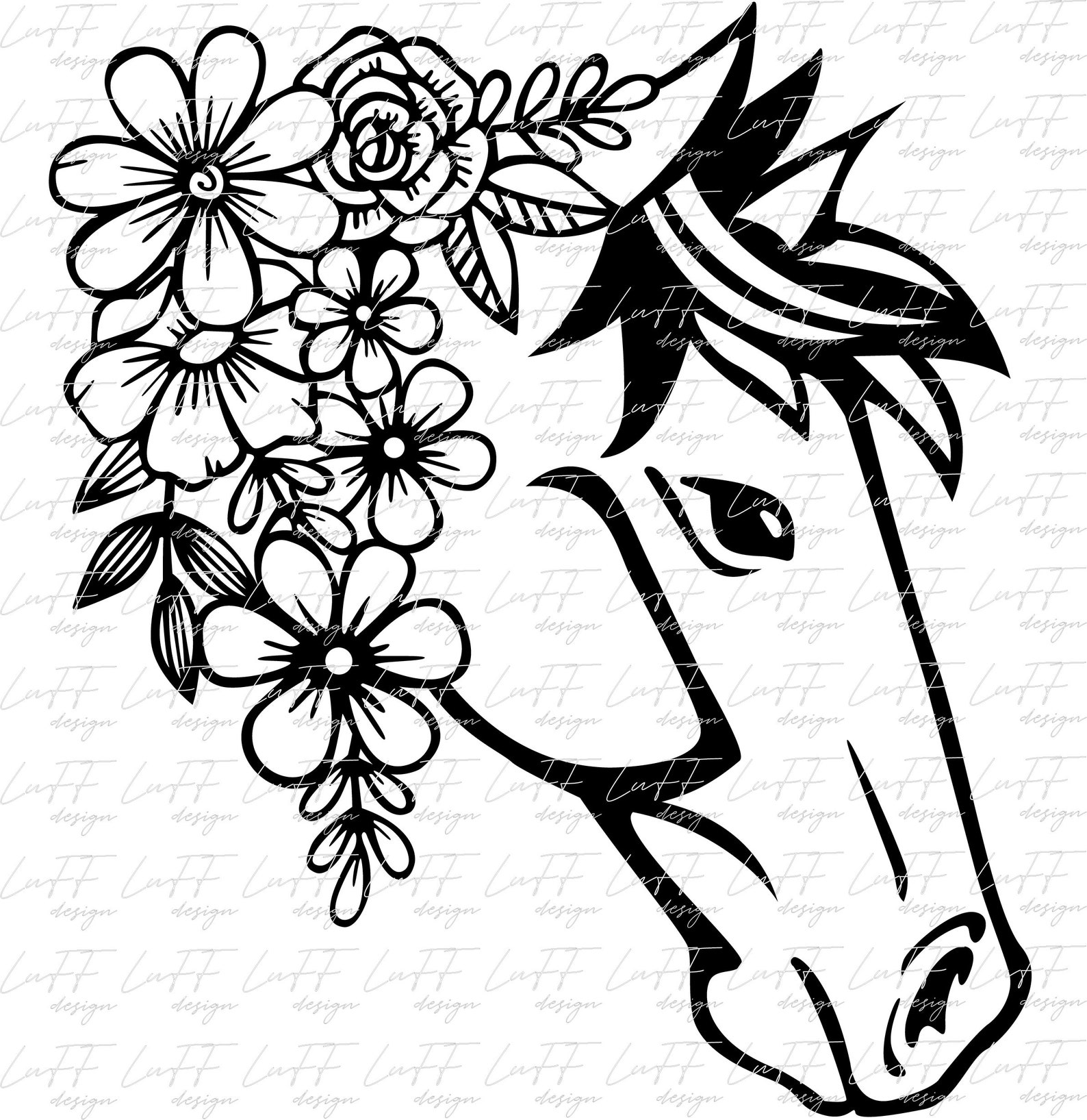 Horse With Floral Svg Horse Head With Flower Svg Animals Etsy Canada