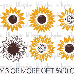 Pacote de Girassóis SVG, Girassóis SVG, Girassóis PNG, Flor, Estêncil, DXF, Arquivos SVG para Cricut, Silhueta, Downloads de Designs de Sublimação