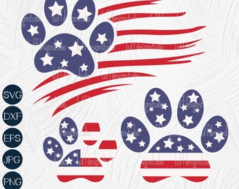 Paw American Flag Bundle SVG, Patriotisk Hundälskare PNG, Rolig 4 juli SVG, Hund Katt Mamma Svg, Fil För Cricut, Sublimeringsdesign Nedladdning