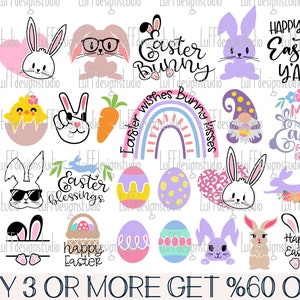 Paquete SVG de Pascua, SVG de conejito, PNG divertido de Pascua, SVG de primavera, SVG de canasta, SVG de escuadrón, archivos SVG de huevo para Cricut, descargas de diseños de sublimación