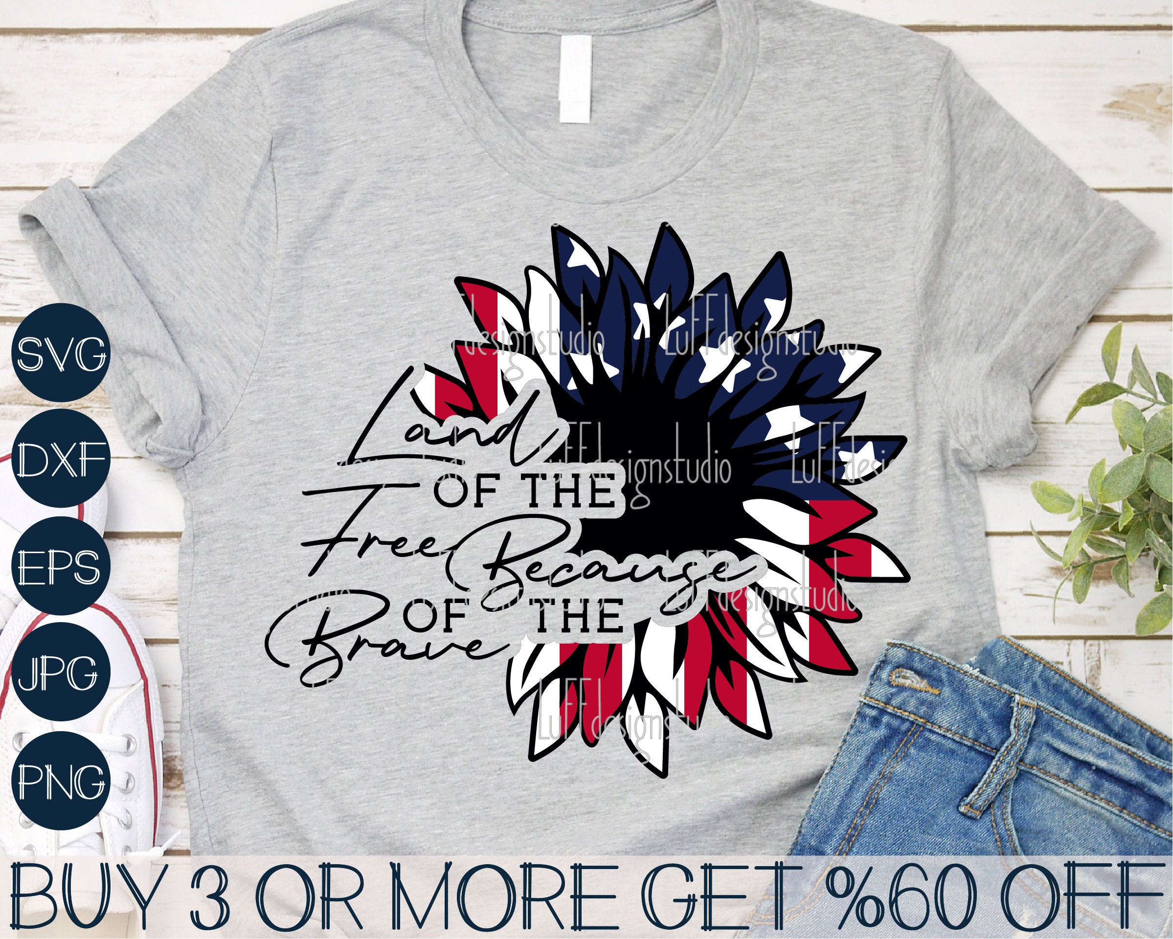 Land of the Free, American Flag Sunflower SVG, 4th of July SVG, Patri…