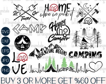Camping SVG Bundle, Camper SVG, Mountain SVG, Adventure Svg, Summer Svg, Quote, Png, Svg Files For Cricut, Sublimation Designs Downloads