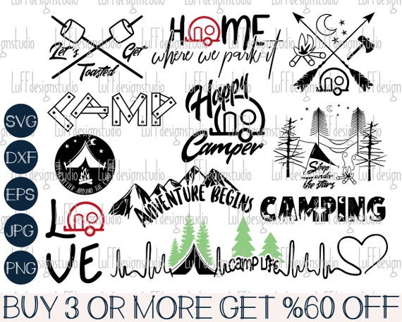 Camping SVG Bundle, Camper SVG, Mountain SVG, Adventure Svg, Summer Svg, Quote, Png, Svg Files For Cricut, Sublimation Designs Downloads