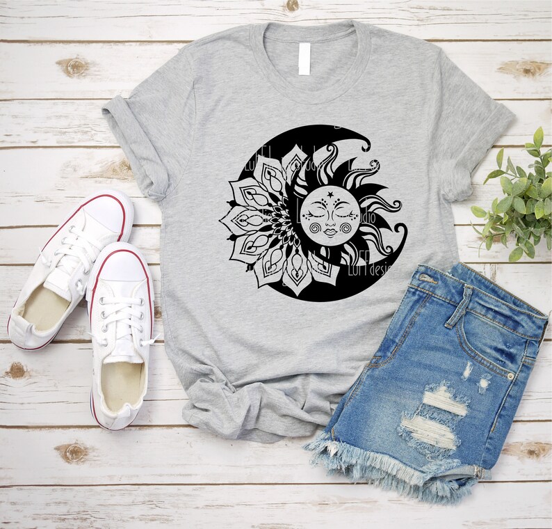 Sun and Moon SVG, Celestial SVG, Boho Crescent Moon SVG, Bohemian Shirt, Popular, Png, Svg Files For Cricut, Sublimation Designs Downloads image 2