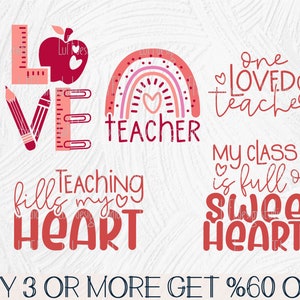 Valentinstag Lehrer SVG-Bundle, 100 Tage Schule SVG, Liebe SVG, Lustiges Lehrer-T-Shirt SVG, Png, Datei für Cricut, Sublimation Designs Downloads