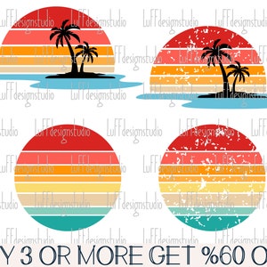 Tramonto retrò SVG, Palma SVG, Spiaggia SVG, Estate SVG, Isola tropicale SVG, Distressed, Png, File per Cricut, Download di disegni per sublimazione