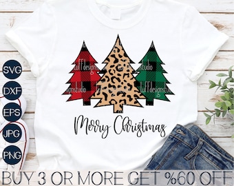 Christmas Tree SVG, Merry Christmas SVG, Leopard Pattern, Buffalo Plaid, Cheetah, Png, Svg Files For Cricut, Sublimation Designs Downloads