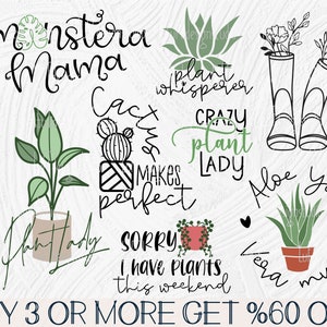 Paquete SVG de plantas divertidas, SVG de suculentas, SVG de Plant Lady, Svg de cactus, citas Svg de jardinería, archivos Svg para Cricut, descargas de diseños de sublimación