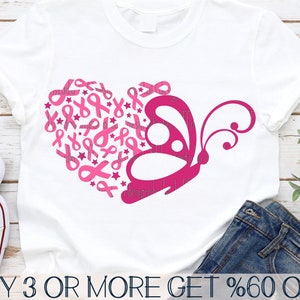 Cancer du sein SVG, SVG de sensibilisation au cancer, ruban rose SVG, papillon Svg, Png, fichiers Svg pour Cricut, Silhouette, téléchargements de conception par sublimation