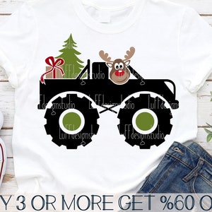 Weihnachtstruck SVG, Monstertruck SVG, Kinder Weihnachten SVG, Rentier SVG, Jungen Weihnachten Png, Datei für Cricut, Sublimation Designs Downloads