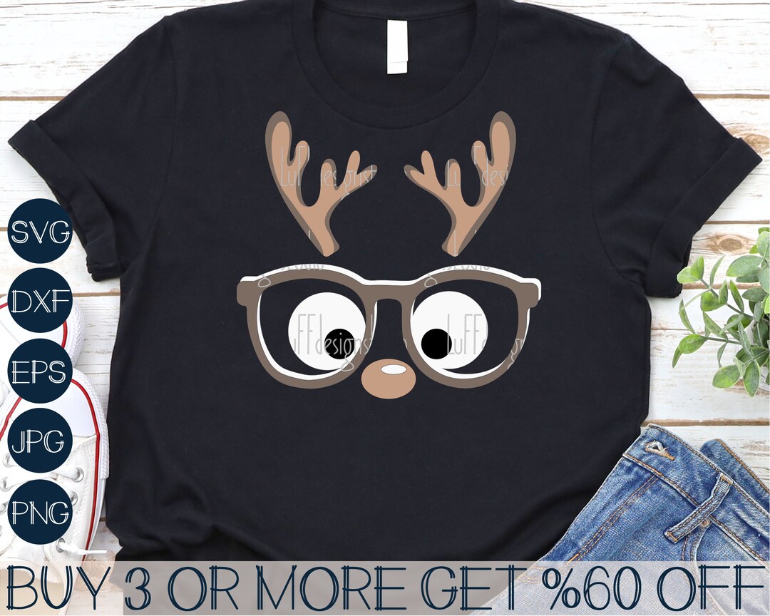 Kids Christmas SVG, Reindeer Face SVG, Reading SVG, Reindeer With ...