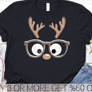 Bambini Natale SVG, Faccia di renna SVG, Lettura SVG, Renna con occhiali SVG, PNG, File SVG per Cricut, Download di disegni per sublimazione