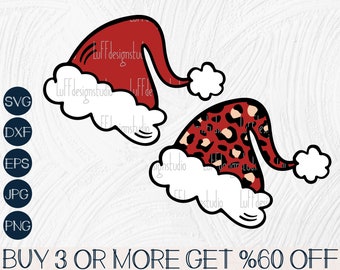 Santa hat SVG, Christmas Hat SVG, Leopard Santa Hat PNG, Winter Svg, Kids Christmas Svg, Svg Files For Cricut, Sublimation Designs Downloads