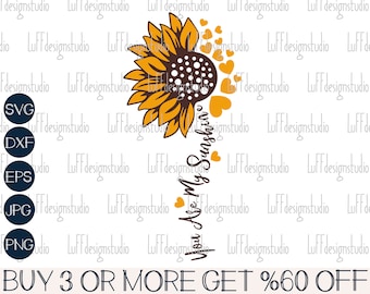 Zonnebloem SVG, You Are My Sunshine SVG, Valentine SVG, Daisy Svg, Love Svg, Hearts Png, Svg-bestanden voor Cricut, sublimatie ontwerpen downloads