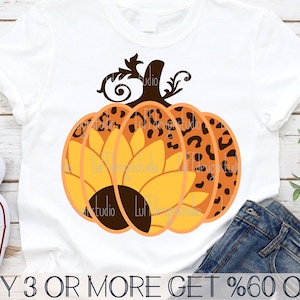 Leopard Pumpkin SVG, Sunflower SVG, Fall SVG, Halloween Svg, Cheetah, Thanksgiving, Png, Arquivos Svg para Cricut, Downloads de Designs de Sublimação