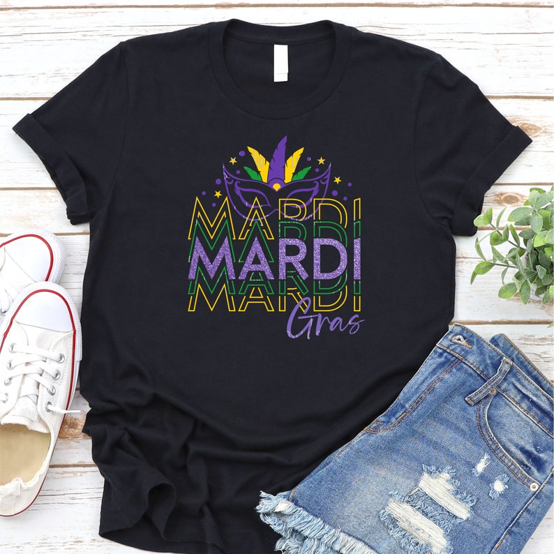 Mardi Gras SVG, Glitter Mardi Gras-skjorta PNG, Mask SVG, Louisiana Svg, New Orleans Svg, Svg-filer för Cricut, Sublimeringsdesignnedladdningar bild 3