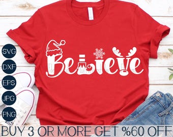 Believe Christmas SVG: Santa, Reindeer, Snowflake (Digital Files)