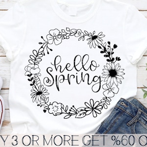 Bonjour printemps SVG, SVG de Pâques, fleurs sauvages SVG, couronne de fleurs ronde Svg, Pâques Svg, Png, fichiers pour Cricut, téléchargements de dessins par sublimation