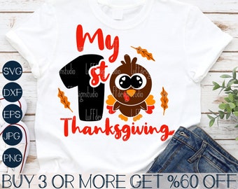 My First Thanksgiving SVG, 1st Thanksgiving SVG, Baby Turkey, Clipart, Png, Svg Files For Cricut, Silhouette, Sublimation Designs Downloads