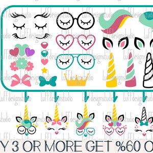 Pacchetto SVG Unicorn Face, SVG Unicorno, PNG Unicorno Compleanno, Bambini, Occhiali, Popolari, Png, File Svg Per Cricut, Download Di Disegni Sublimatici