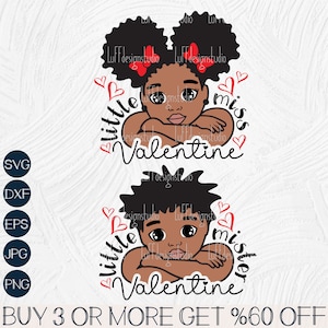 Little Miss Mister Valentine SVG, jongens Valentine SVG, Afro meisje jongens SVG, png, Kids Svg-bestanden voor Cricut, sublimatie ontwerpen downloads