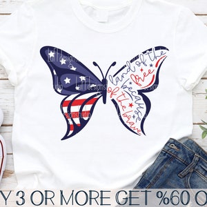 Drapeau américain papillon SVG, SVG du 4 juillet pour filles, femme patriotique SVG, pays des SVG gratuits, fichier Png pour Cricut, téléchargements Design par sublimation