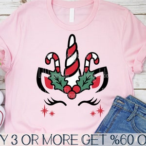 Weihnachten Einhorn SVG, Mädchen Weihnachten SVG, Candy Cane SVG, Niedliche Rentier SVG, Png, SVG-Dateien für Cricut, Sublimation Designs Downloads