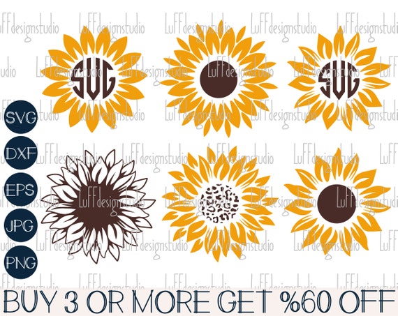 Sunflower Bundle SVG, Monogram Frame Svg, Sunflower Clipart, Flower, Floral, Cricut Design, Silhouette, Sublimation Designs Downloads