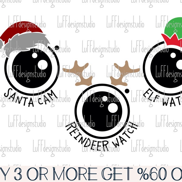 Santa Cam SVG, Christmas SVG, Elf Cam, Reindeer, Watch, Funny, Shirt, Png, Dxf, Files For Cricut, Silhouette, Sublimation Designs Downloads