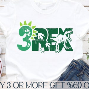 Drei Rex SVG, 3. Geburtstag Junge SVG, Dinosaurier SVG, Jungen dritten Geburtstag SVG, Dino Png, SVG-Dateien für Cricut, Sublimation Designs Download