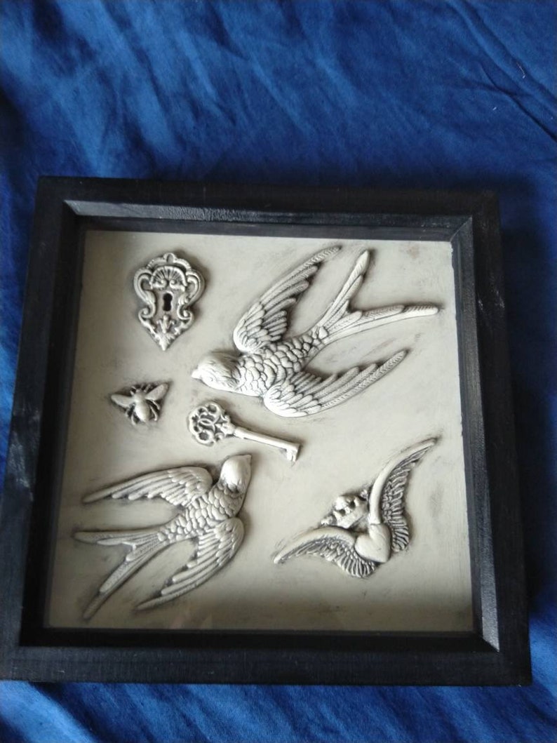 Original shadow box framed and glazed art Key to my heart.