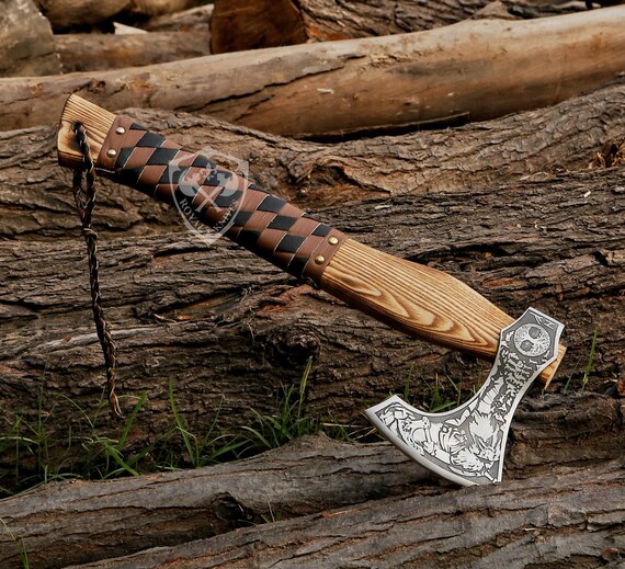 Viking Tools - Hache barbu Viking - Tête de hache Viking forgée à la main en acier à haute teneur en carbone - Multi-usage - Taille adulte