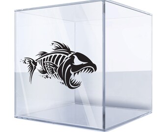 Autocollant Déco Poisson Squelette - Sticker Voiture, Bateau, Mur - Dimensions 15x12 Cm - Design Crâne Et Arêtes