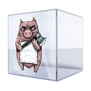 Grim Butcher Schwein mit Axt Aufkleber - Dark Humor Cartoon Vinyl Aufkleber für Laptops, Autos und Wasserflaschen MDBIM