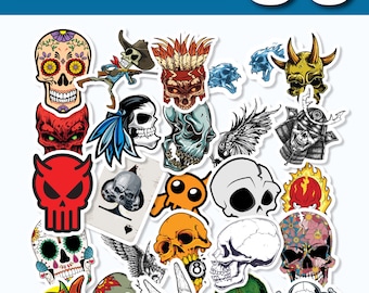 25pcs Decals Stickers Skulls Collections 9 packs No Duplicates easy rider racing pirate vampire mechanic death passion monster floral DPSBW