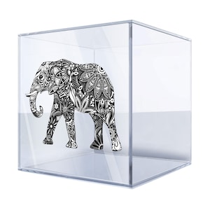 Pegatina de calcomanía Negro y blanco Elefante floral Arte tradicional Feng Shui decoración de la habitación tribal Impresión de alta calidad X3W76