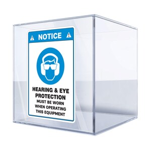 Aviso de calcomanía. Se debe usar protección auditiva y ocular al operar este equipo Señal de seguridad Vinilo X8498 de alta calidad