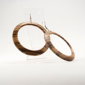 Nia. Zebra Wood Hoop Wooden Earrings with unique Africa wood grains A096-1