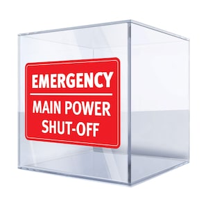 Adhesivo de corte de suministro eléctrico principal de emergencia: adhesivo de seguridad rojo y blanco de alta visibilidad, duradero y de vinilo para paneles eléctricos BUFUD