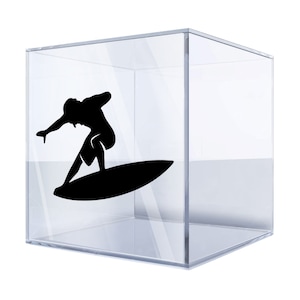 Surfboard Rider Silhouette Decal – Bold Vinyl Sticker for Cars, Laptops, and Water Bottles, Surfing Action Pose ADDDU