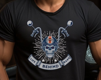 Vintage-Inspired Motorcycle Rider T-Shirt: 'Life Behind Bars' Biker Tee