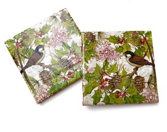 Chickadees A Whole-Cloth Cotton Print with Dusty Blue Background Potholder Great Gift Idea Adorable