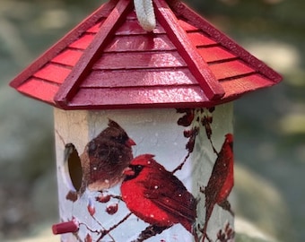 Winter Cardinal Birdhouse, handcrafted birdhouse, Cardinal Gift Idea